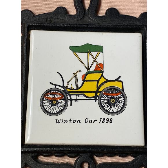 Set of 6 Cast Iron / Tile Mini Trivets with Antique Cars Ardco Japan EUC - Picture 11 of 16